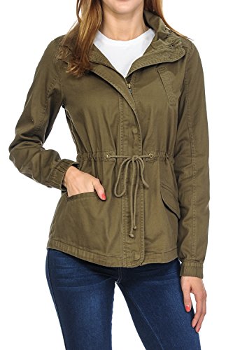 Women's Premium Vintage Wash Lightweight Military Fashion Twill Hoodie Jacket