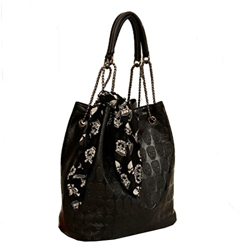 Womens Skull Print PU Leather Hobo Tote Shoulder Bag Package Handbag with Gift - Image 3