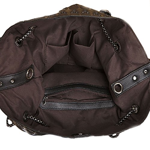 Womens Skull Print PU Leather Hobo Tote Shoulder Bag Package Handbag with Gift - Image 6