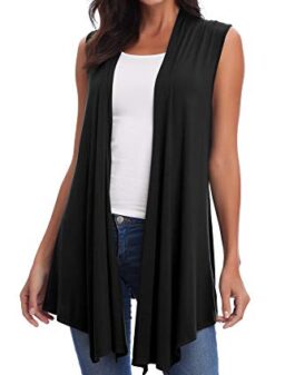 Women’s Sleeveless Open Front Draped Asymmetric Hem Cardigan Vest