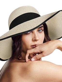 Womens Sun Straw Hat Wide Brim UPF 50 Summer Hat Foldable Roll up Floppy Beach Hats for Women