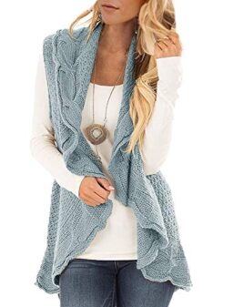 Womens Sweater Vest Plus Size Cable Knit Open Front Draped Cardigan Lapel Shawl Coats Outwear