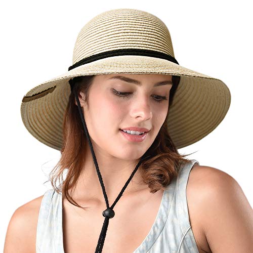 FURTALK Womens Wide Brim Sun Hat with Wind Lanyard UPF Summer Straw Sun Hats for Women - Image 3