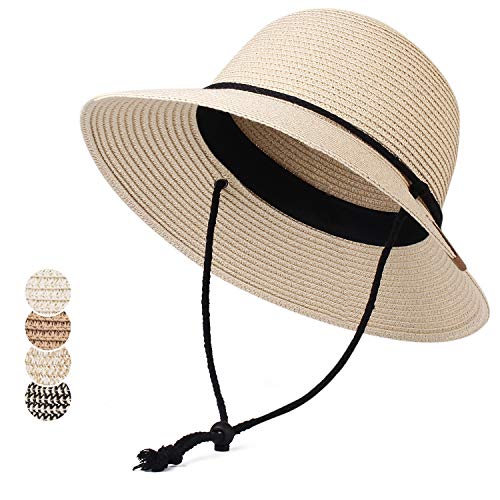 FURTALK Womens Wide Brim Sun Hat with Wind Lanyard UPF Summer Straw Sun Hats for Women - Image 4