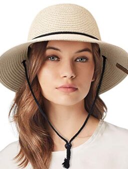 FURTALK Womens Wide Brim Sun Hat with Wind Lanyard UPF Summer Straw Sun Hats for Women