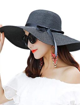 Women's Wide Brim Sun Protection Straw Hat,Folable Floppy Hat,Summer UV Protection Beach Cap