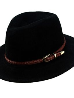 Wool Fedora Hat,Women’s Wide Brim Felt Panama Crushable Vintage Trilby with Leather Band