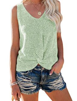 Ybenlow Womens Summer V Neck Sleeveless Sweater Twist Knot Casual Loose Knit Tank Tops