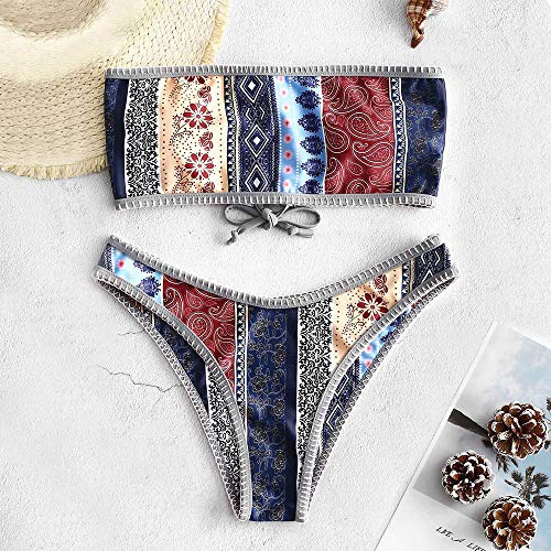 ZAFUL Women Strapless Bikini Set Lace Up Ribbed High Cut Bandeau 2 Piece Swimsuit - Image 5