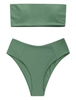 ZAFUL Women's Strapless Solid Color 2 Pieces Swimsuit Bandeau Bikini Bathing Suit