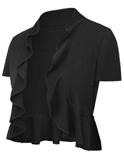 ZEGOLO Women's Open Front Cropped Long Sleeve/Short Sleeve Cardigan Lightweight Draped Ruffle Bolero Shrugs for Dresses