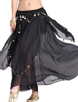 ZLTdream Women's Belly Dance Chiffon Skirt with Coins