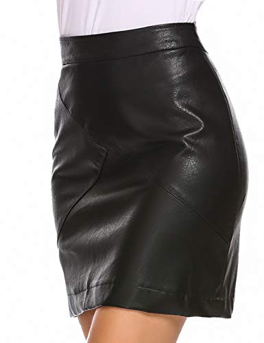 Zeagoo Women Classic High Waisted Faux Leather Bodycon Slim Mini Pencil Skirt - Image 4