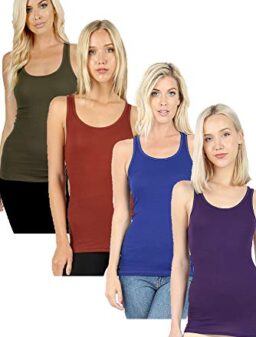 Zenana Outfitters 4 Pack Womens Basic Ribbed Racerback Tank Top