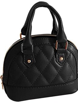 Zip Around Dome Patent Leather Satchel Mini Top Handle Toe Bag Shell Shape Purse Handbags (A-Black)
