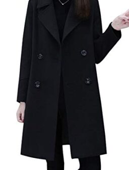 chouyatou Women's Basic Essential Double Breasted Mid-Long Wool Blend Pea Coat