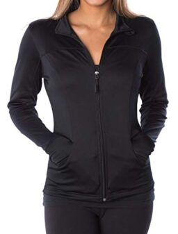 makeitmint Women's Comfy Zip Up Stretchy Work Out Track Jacket w/Back Pocket