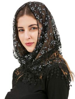 PAMOR Triangle Lace Veil Mantilla Cathedral Head Covering Chapel Veil for Mass Wedding Bridesmaids