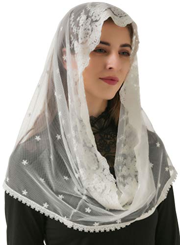 Pamor Wildflowers Embroidered Inspired Chapel Mantilla Veil Scarf Infinity Lace Floral Church Mass Veils Head Covering 