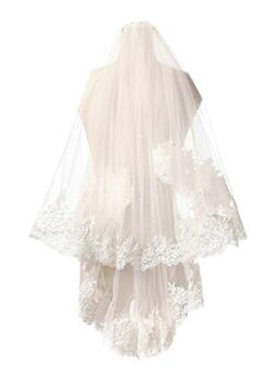 Patty Both Simple Elegent Lace Appliques Wedding Veil With Bridal Veils Comb (double ivory)
