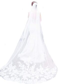 U-Hotmi Bridal Veil, Lace Applique Edge Cathedral Veil Long Party Wedding Veil 3 Meter with Comb